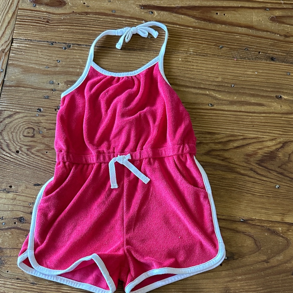 Janie and Jack Vibrant Pink Romper with White Trim